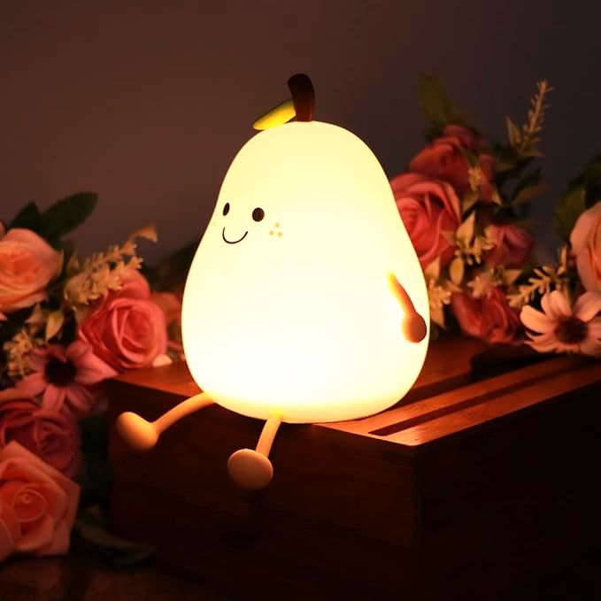 GLOW & GIFT Rechargeable Silicone Pear Night Lamp – Touch-Control Color-Changing LED Light (7color) for Kids' Bedroom Decor and Ideal Baby Gift (Multicolor)
