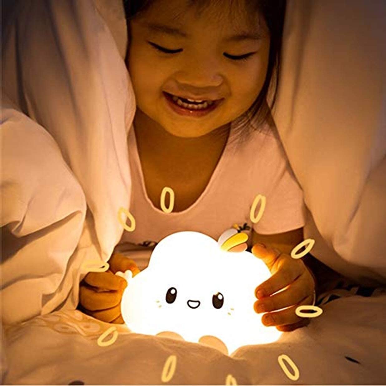 GLOW & GIFT Big Cloud Face Silicone Night Light – 7 Color Changing LED Lamp with Touch Sensor Control | USB Rechargeable, Cute Kids Bedroom Decor & Gift for Babies, Toddlers, and Children