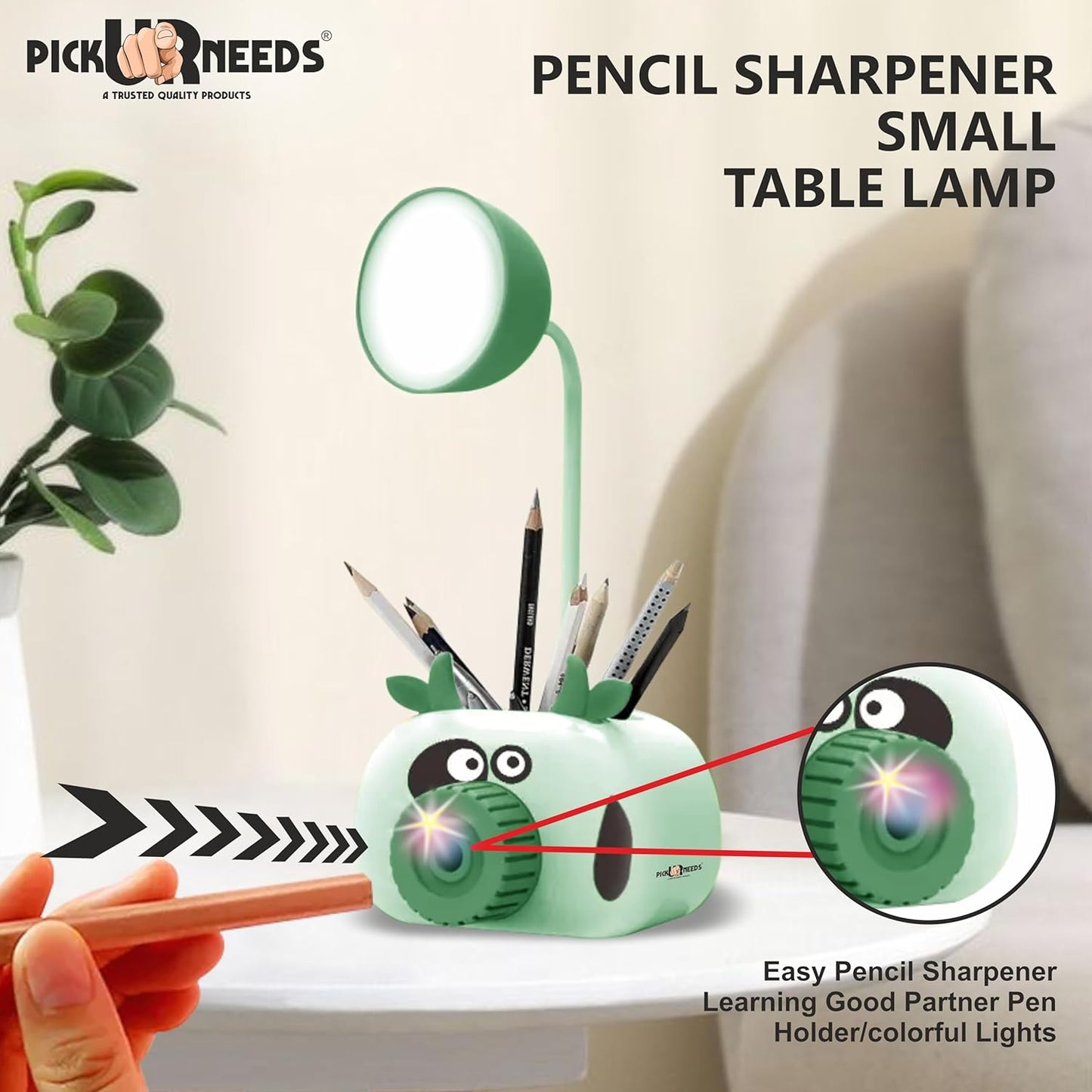 GLOW & GIFT Rechargeable Mini Study Table LED Desk Lamp Piggy Pen Holder Pencil Sharpening USB Charging Children's Eye Protection Night Light (Blue) Visit the Pick Ur Needs Store
