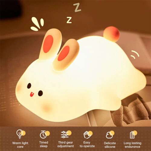 GLOW & GIFT Kids Cute Little Rabbit Night Light Touch Silicone Animal Night Lamp | Rechargeable LED Bedside Lamp for Children's Bedroom | Ideal Gift for Boys, Girls, Toddlers, and Nursery