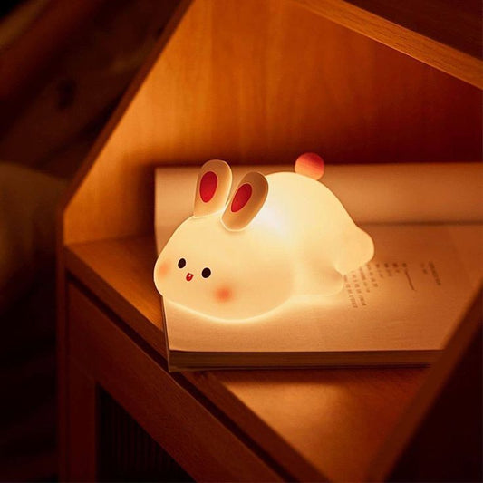 GLOW & GIFT Kids Cute Little Rabbit Night Light Touch Silicone Animal Night Lamp | Rechargeable LED Bedside Lamp for Children's Bedroom | Ideal Gift for Boys, Girls, Toddlers, and Nursery