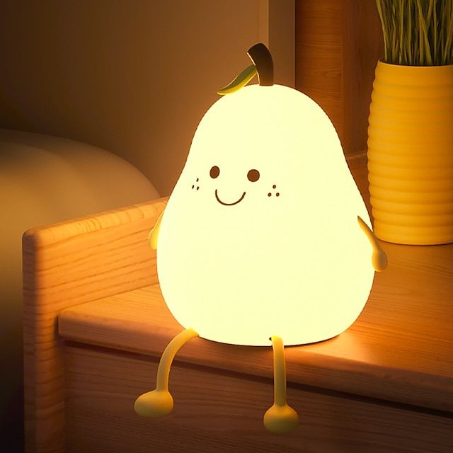GLOW & GIFT Rechargeable Silicone Pear Night Lamp – Touch-Control Color-Changing LED Light (7color) for Kids' Bedroom Decor and Ideal Baby Gift (Multicolor)