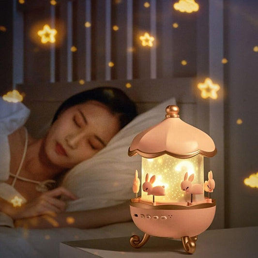 GLOW & GIFT Night Light Rabbit Sky Projector for Kids – 360° Rotating Lamp with 6 Films, 5 Colours, 1200mAh Rechargeable Battery, Bedroom & Office Decor, Birthday Gift for Children