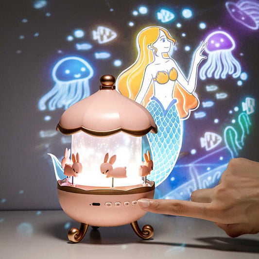 GLOW & GIFT  Night Light Rabbit Sky Projector for Kids – 360° Rotating Lamp with 6 Films, 5 Colours, 1200mAh Rechargeable Battery, Bedroom & Office Decor, Birthday Gift for Children