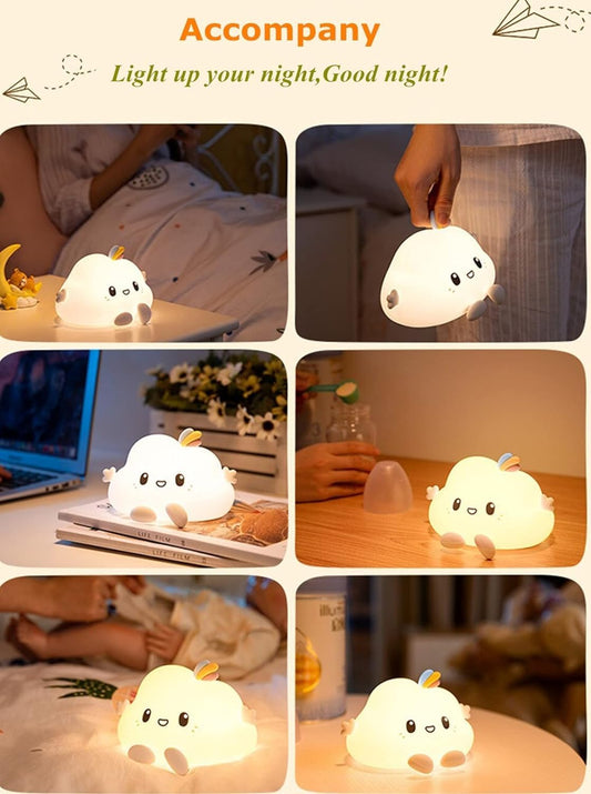 GLOW & GIFT Big Cloud Face Silicone Night Light – 7 Color Changing LED Lamp with Touch Sensor Control | USB Rechargeable, Cute Kids Bedroom Decor & Gift for Babies, Toddlers, and Children