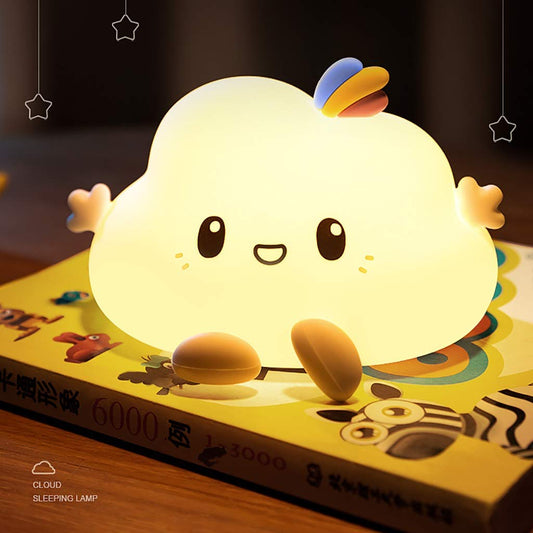 GLOW & GIFT Big Cloud Face Silicone Night Light – 7 Color Changing LED Lamp with Touch Sensor Control | USB Rechargeable, Cute Kids Bedroom Decor & Gift for Babies, Toddlers, and Children