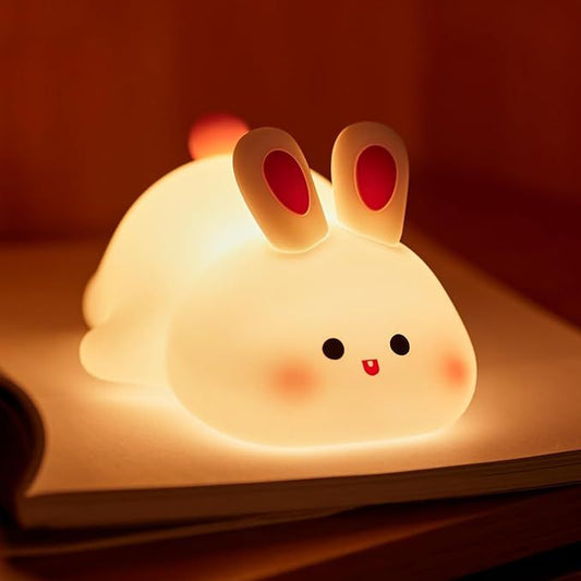 GLOW & GIFT  Kids Cute Little Rabbit Night Light Touch Silicone Animal Night Lamp | Rechargeable LED Bedside Lamp for Children's Bedroom | Ideal Gift for Boys, Girls, Toddlers, and Nursery