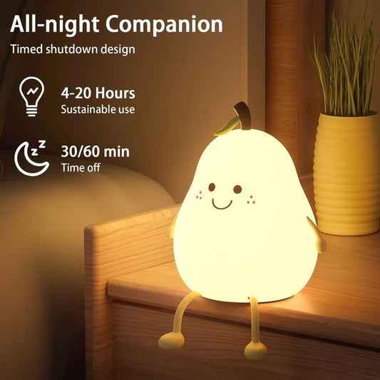 GLOW & GIFT  Rechargeable Silicone Pear Night Lamp – Touch-Control Color-Changing LED Light (7color) for Kids' Bedroom Decor and Ideal Baby Gift (Multicolor)